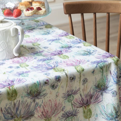 Floral Purple Fabric - Eilean Donan Resin Oil Cloth Fabric (By The Metre) Thistle Voyage Maison