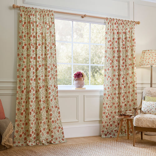 Floral Orange Curtains - Elai Printed Pencil Pleat Curtains Terracotta Voyage Maison