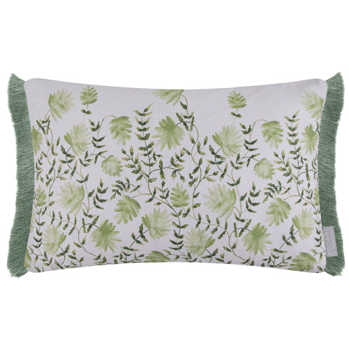 Floral Green Cushions - Elai Printed Ruche Fringe Feather Filled Cushion Sage Voyage Maison