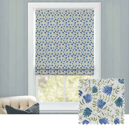 Floral Blue M2M - Elai Printed Cotton Made to Measure Roman Blinds Denim Voyage Maison