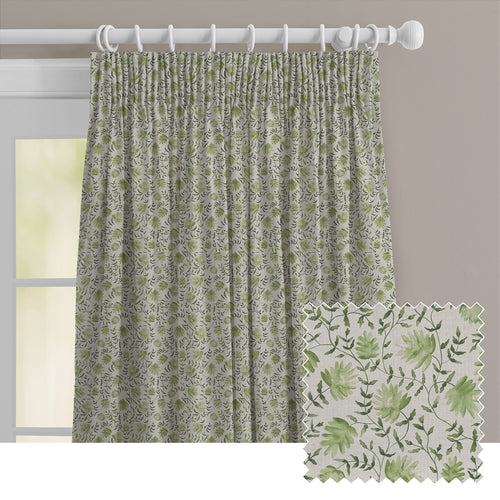 Floral Green M2M - Elai Printed Cotton Made to Measure Curtains Sage Voyage Maison
