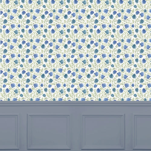 Abstract Blue Wallpaper - Elai  1.4m Wide Width Wallpaper (By The Metre) Denim Voyage Maison