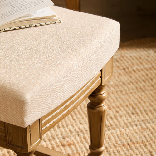 Plain Beige Furniture - Eloise Wooden Footstool Oak Voyage Maison