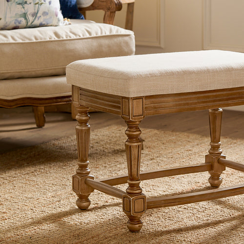 Plain Beige Furniture - Eloise Wooden Footstool Oak Voyage Maison