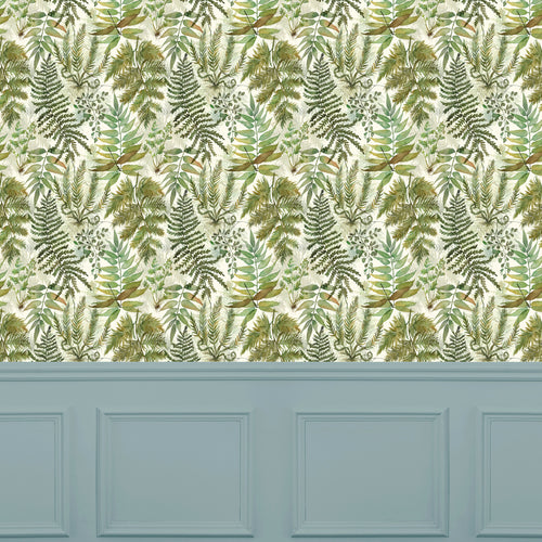 Floral Green Wallpaper - Elowen  1.4m Wide Width Wallpaper (By The Metre) Linen Voyage Maison