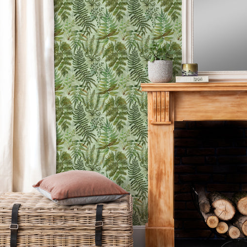 Floral Green Wallpaper - Elowen  1.4m Wide Width Wallpaper (By The Metre) Sage Voyage Maison