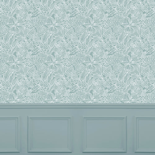 Floral Blue Wallpaper - Elstow  1.4m Wide Width Wallpaper (By The Metre) Duck Egg Voyage Maison