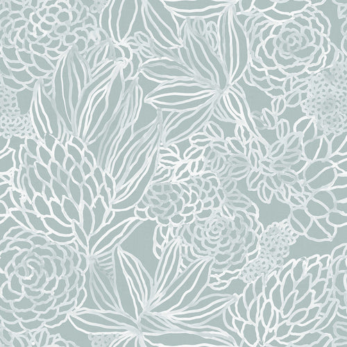 Floral Blue Wallpaper - Elstow  1.4m Wide Width Wallpaper (By The Metre) Duck Egg Voyage Maison