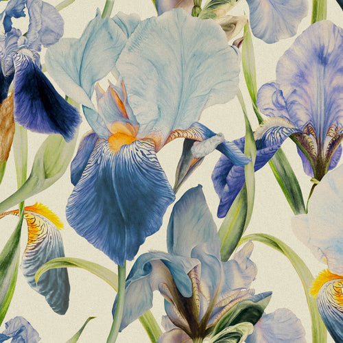 Floral Blue Fabric - Elva Printed Cotton Fabric (By The Metre) Bluebell Blue Marie Burke