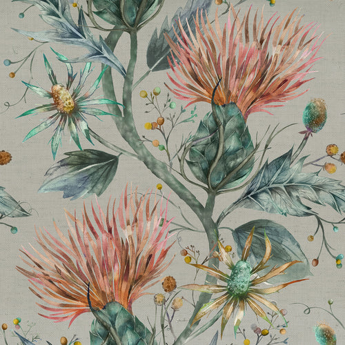 Floral Green Fabric - Elysium Printed Cotton Fabric (By The Metre) Sapphire Voyage Maison