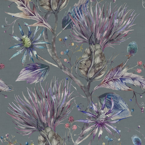 Floral Grey Fabric - Elysium Printed Cotton Fabric (By The Metre) Storm Voyage Maison