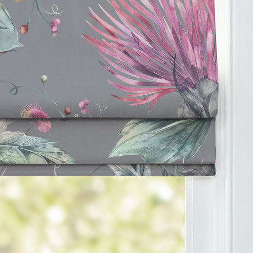 Floral Grey M2M - Elysium Printed Cotton Made to Measure Roman Blinds Onyx Voyage Maison