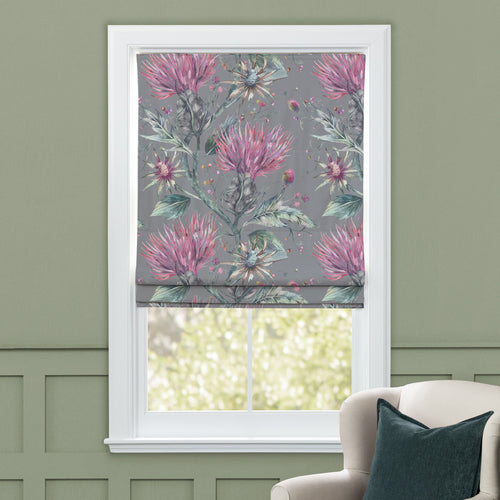 Floral Grey M2M - Elysium Printed Cotton Made to Measure Roman Blinds Onyx Voyage Maison