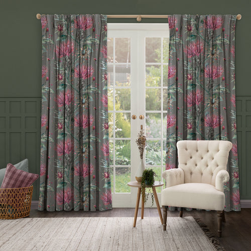 Floral Grey M2M - Elysium Printed Made to Measure Curtains Onyx Voyage Maison