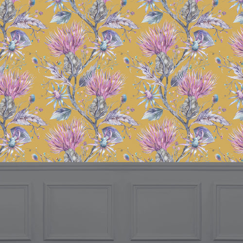 Floral Gold Wallpaper - Elysium  1.4m Wide Width Wallpaper (By The Metre) Gold Voyage Maison