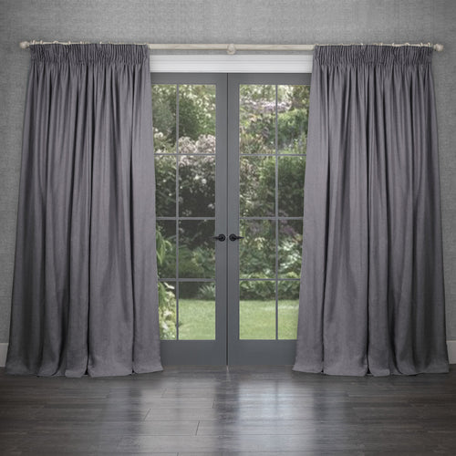 Plain Grey Curtains - Emilio Woven  Pencil Pleat Curtains Fossil Voyage Maison