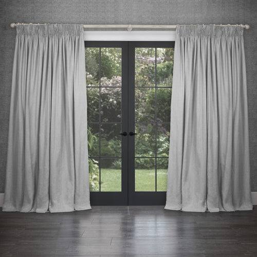 Plain Grey Curtains - Emilio Woven  Pencil Pleat Curtains Silver Voyage Maison
