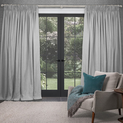Plain Grey Curtains - Emilio Woven  Pencil Pleat Curtains Silver Voyage Maison