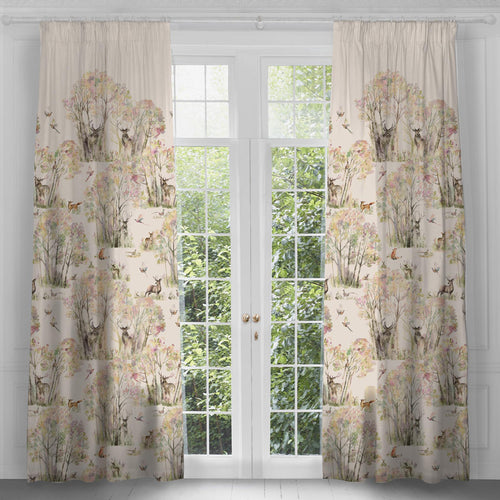 Woodland Cream Curtains - Enchanted Forest Printed Pencil Pleat Curtains Linen Voyage Maison