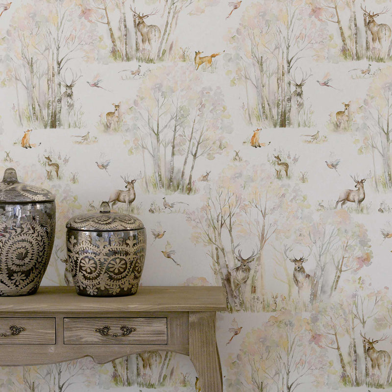 Animal Cream Wallpaper - Enchanted  1.4m Wide Width Wallpaper (By The Metre) Linen Voyage Maison