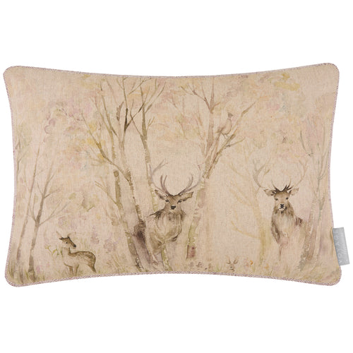 Woodland Cream Cushions - Enchanted Forest Printed Piped Feather Filled Cushions Cream Voyage Maison