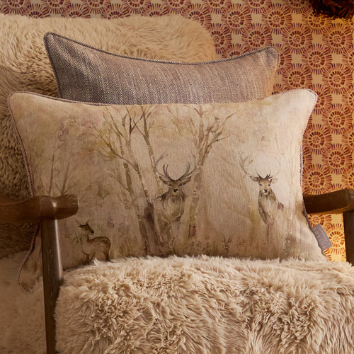 Woodland Cream Cushions - Enchanted Forest Printed Piped Feather Filled Cushions Cream Voyage Maison