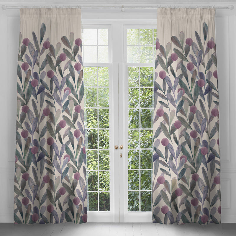 Woodland Purple Curtains - Enso Printed Pencil Pleat Curtains Violet Voyage Maison