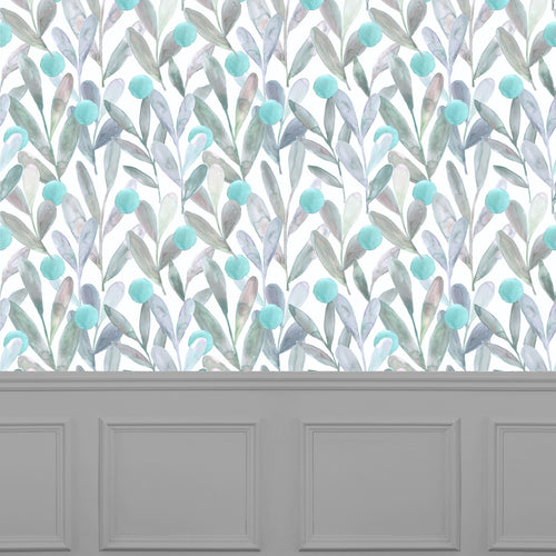 Floral Blue Wallpaper - Enso  1.4m Wide Width Wallpaper (By The Metre) Aqua Voyage Maison