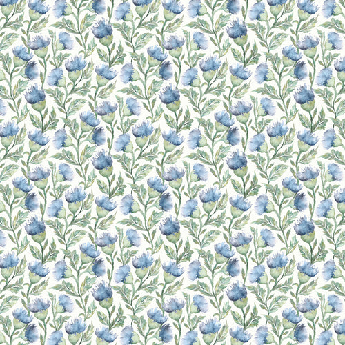 Floral Blue Fabric - Ettrick Printed Cotton Fabric (By The Metre) Bluebell Cream Voyage Maison
