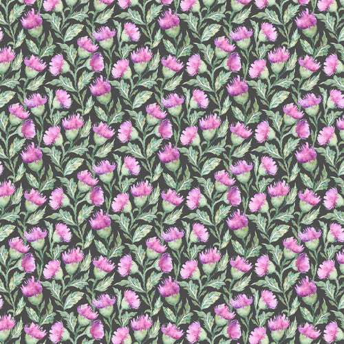 Floral Black Fabric - Ettrick Printed Cotton Fabric (By The Metre) Graphite Voyage Maison
