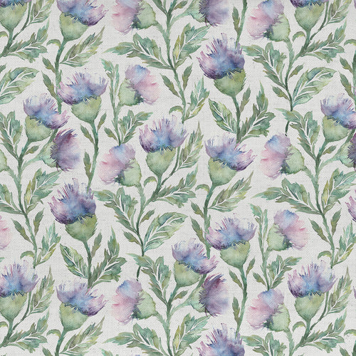 Floral Purple Fabric - Ettrick Printed Cotton Fabric (By The Metre) Heather Cream Voyage Maison
