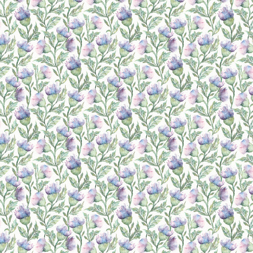 Floral Purple Fabric - Ettrick Printed Cotton Fabric (By The Metre) Heather Cream Voyage Maison