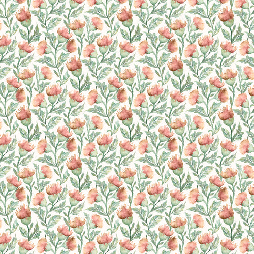 Floral Orange Fabric - Ettrick Printed Cotton Fabric (By The Metre) Rust Cream Voyage Maison