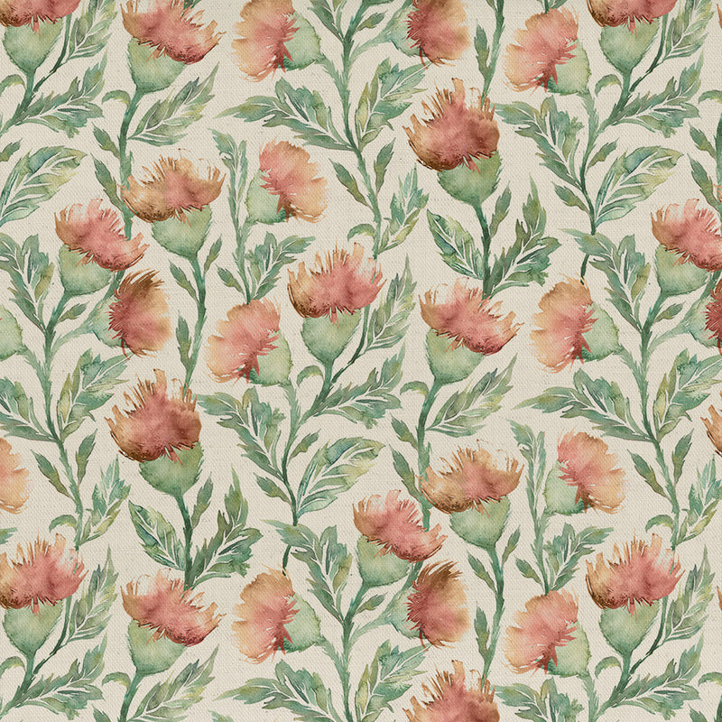 Floral Orange Fabric - Ettrick Printed Cotton Fabric (By The Metre) Rust/Natural Voyage Maison