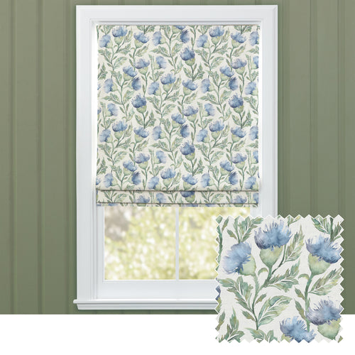 Floral Blue M2M - Ettrick Printed Cotton Made to Measure Roman Blinds Bluebell Cream Voyage Maison