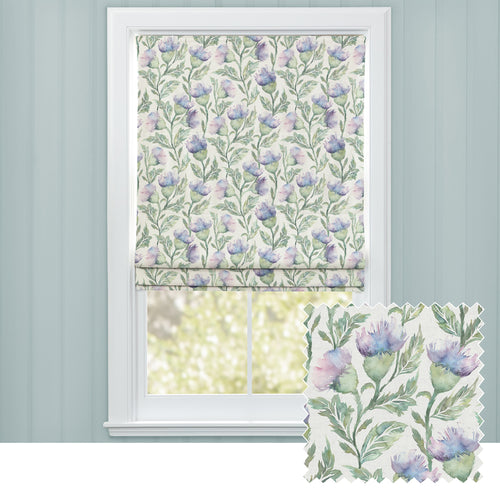 Floral Purple M2M - Ettrick Printed Cotton Made to Measure Roman Blinds Heather Cream Voyage Maison