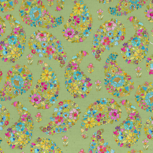  Samples - Rafiya Fine Lawn Printed Fabric Sample Swatch Pistachio Voyage Maison