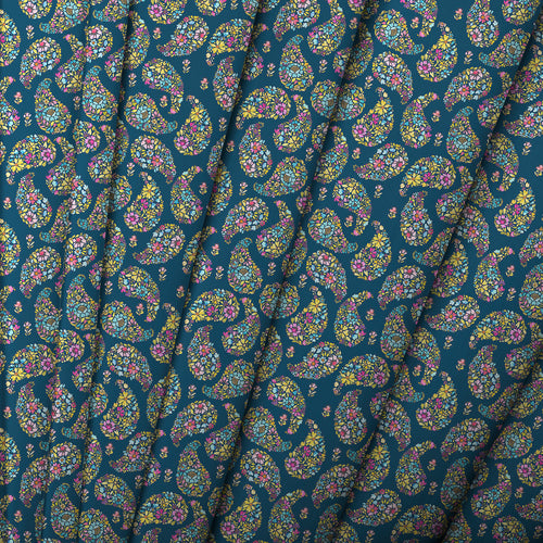 Voyage Maison Rafiya Printed Fine Lawn Cotton Apparel Fabric Remnant in Summer Navy