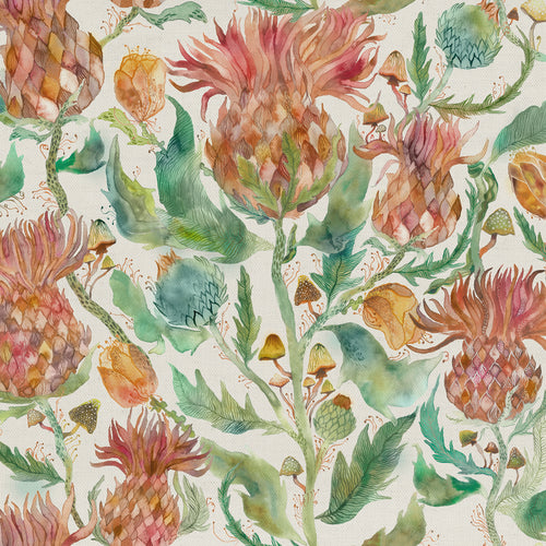 Floral Orange Fabric - Fairytale Bristles Printed Cotton Fabric (By The Metre) Marigold Voyage Maison