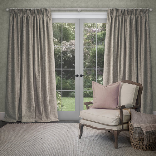 Plain Beige Curtains - Farley Woven Chenille Pencil Pleat Curtains Biscuit Voyage Maison