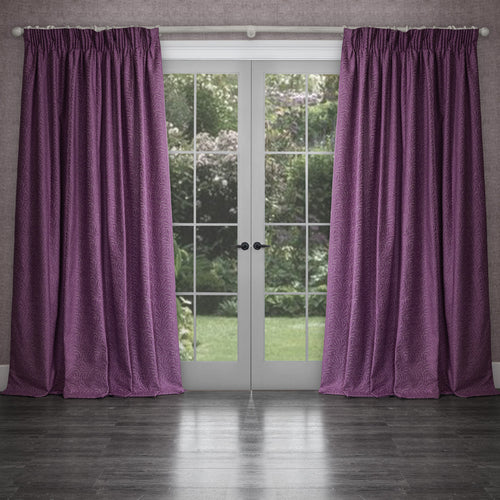 Plain Purple Curtains - Farley Woven Chenille Pencil Pleat Curtains Damson Voyage Maison