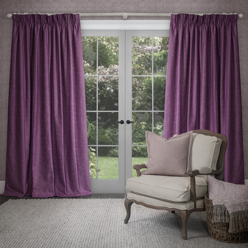 Plain Purple Curtains - Farley Woven Chenille Pencil Pleat Curtains Damson Voyage Maison