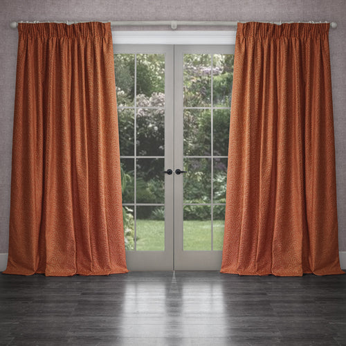 Plain Orange Curtains - Farley Woven Chenille Pencil Pleat Curtains Rust Voyage Maison