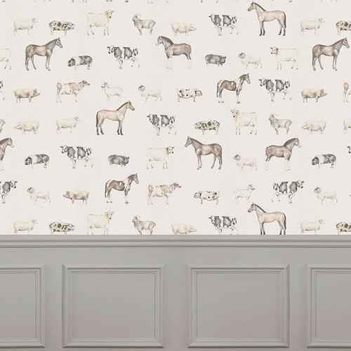 Animal Cream Wallpaper - Farmyard  1.4m Wide Width Wallpaper (By The Metre) Linen Voyage Maison