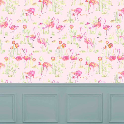 Animal Pink Wallpaper - Feathery Flamingo  1.4m Wide Width Wallpaper (By The Metre) Pink Voyage Maison