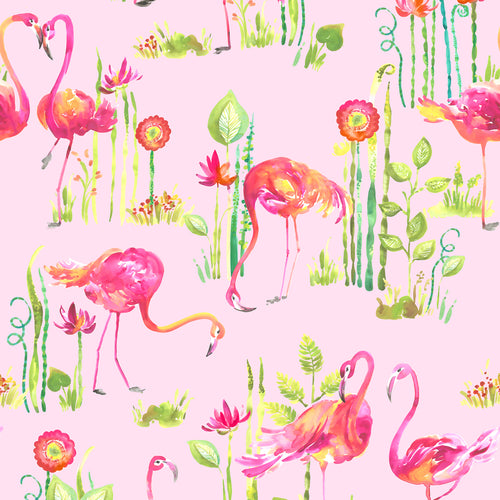 Animal Pink Wallpaper - Feathery Flamingo  1.4m Wide Width Wallpaper (By The Metre) Pink Voyage Maison