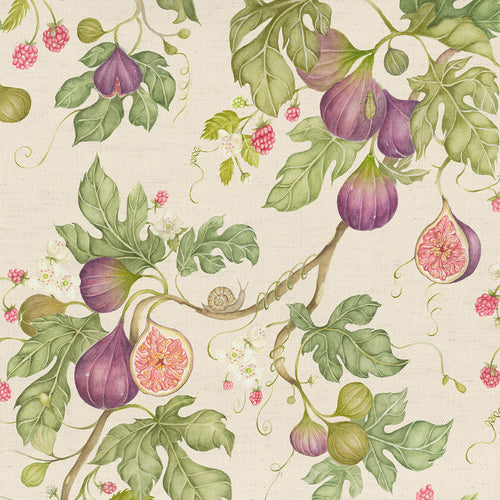 Floral Purple Fabric - Fig Gardens Printed Cotton Fabric Cream Voyage Maison