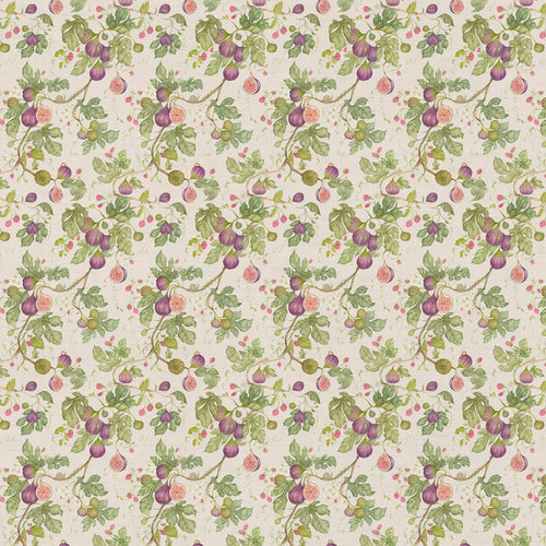 Floral Purple Fabric - Fig Gardens Printed Cotton Fabric Cream Voyage Maison