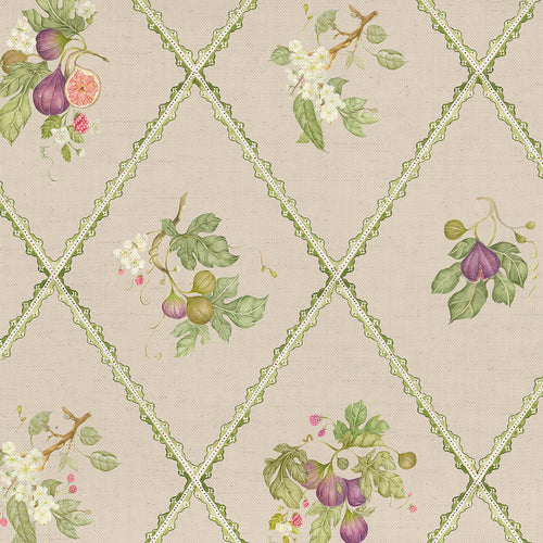 Floral Beige Fabric - Fig Trellis Printed Cotton Fabric Taupe Voyage Maison