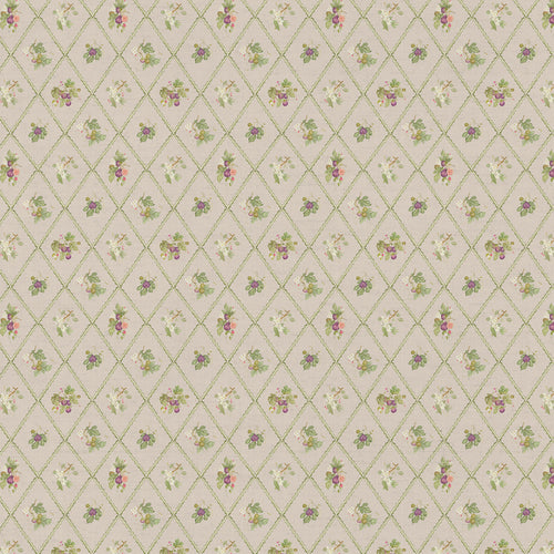 Floral Beige Fabric - Fig Trellis Printed Cotton Fabric Taupe Voyage Maison